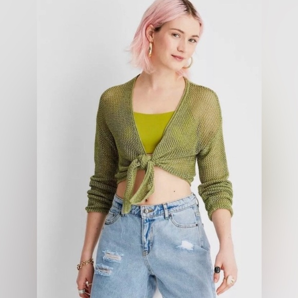 Future Collective Alani Noelle Green Knit Tie-Front Sweater - Picture 2 of 7